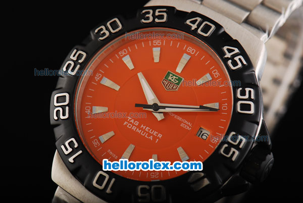 Tag Heuer Formula 1 200 Meters Automatic Movement Full Steel with Orange Dial and Black Bezel - Click Image to Close